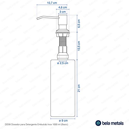 Dosador para Detergente Embutido Inox 1000 ml (Basic Cromado)