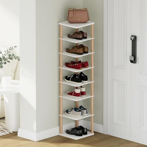 Aniston Zapatero vertical, organizador estrecho de 8 niveles, estante de zapatos independiente para habitaciones pequeñas, entrada, pasillo, sala de estar y esquina, ahorro de espacio (8 niveles)