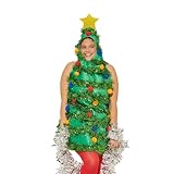 Edhomenn Disfraz de árbol de Navidad para mujer, sin mangas, con capucha, divertido, bola de árbol de Navidad, disfraz de fiesta de cosplay, verde, talla única