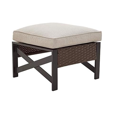 PatioFestival Outdoor Wicker Ottoman Patio Footstool Rattan Furniture Coffee Table All Weather Foot stools Seat with Cushion(Brown) Cover