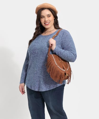 Image of CARCOS Plus Size Tops for Women Long Sleeve Raglan V Neck T Shirts Tunic Fall Blouse Xl-5Xl 14W -28W