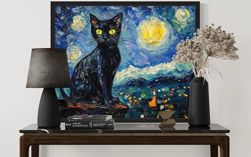 Poster chat noir Van Gogh Nuit étoilée pour habiller un mur vide