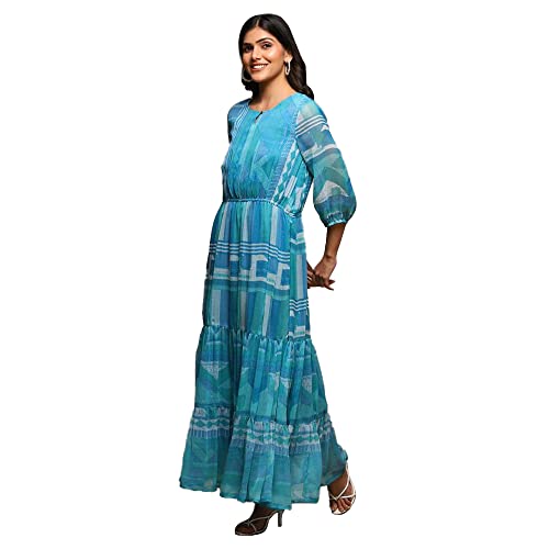 Image of BIBA Women Cotton Blend Tiered Printed Dress