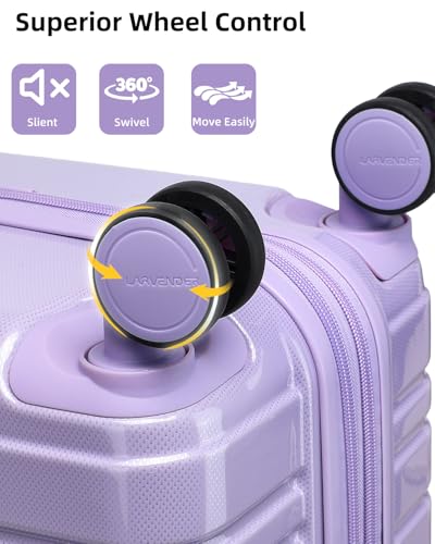 Image of LARVENDER Carry on Luggage 22x14x9 Airline Approved, 20 Inch Hardside Suitcase with Wheels TSA Lock, PC+ABS Lightweight Travel Luggage Sets for Women, Glossy Lavender, 3 Piece Set