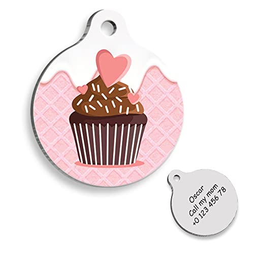CUPCAKE Pink Personalized Dog Tag - Custom Name Tag - ID Tag for Dog & Cat - Customized Pet Tags - Dog & Cat Name id Tag - Dog Name Tag - Engraved Dog Tag