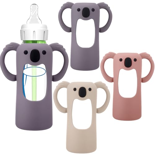Image of BUSOHA 3 Pack Koalas Silicone Sleeves for Dr. Brown's Glass Baby Bottles - Drop Protection Baby Bottle Sleeves Compatible with Dr Brown Newborn Glass Bottles with Silicone Handles,8 oz
