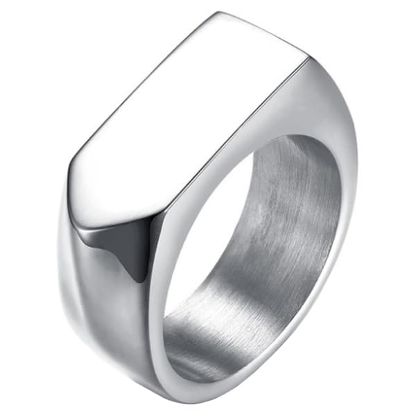Bague chevalière en acier argenté anneau large Mendes Jewelry 19 mm