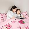 Erosebridal Pink Axolotl Bedding Set Twin Size,Cute Axolotl Strawberry Printed Comforter Set Kawaii Aesthetic Ocean Animal Comforter for Kids Girls Beach Coastal Romance Quilt with 1 Pillowcase #4