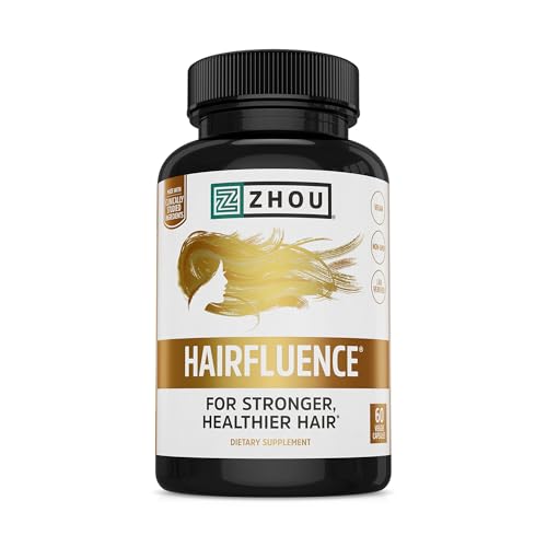 ZHOU Hairfluence, Hair Growth Supplement with Clinically Studied Lustriva and Keranat and Hair Vitamins Biotin 5000mcg, Vitamin D, A, C & B12, Non-GMO, Gluten Free, 60 VegCaps