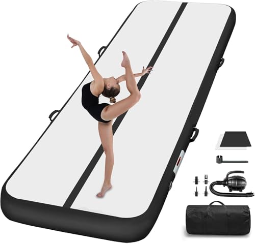 PPXIA Gymnastikmatte Air Matte Track 3M/4M/5M/6M, Turnmatte Tumbling Matten 10/20CM Höhe mit Komplettes Zubehör, Aufblasbar Gymnastik Matten für zuhause Outdoor Yoga (Schwarz, 300 * 100 * 10CM)