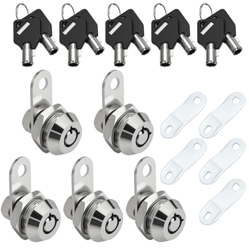 Hoypeyfiy 6Pcs Cam Lock RV Storage Locks Keyed Alike, 1-1/8" Fits on 7/8" Max Door Thickness, Replacement Lock with Keys for RV Compartment Camper Storage Cabinets Drawers
