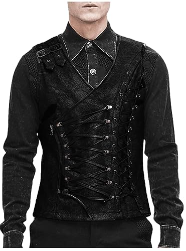 Steampunk Gothic Drawstring Vest Tailcoat Punk Leather Rock Waistcoat2
