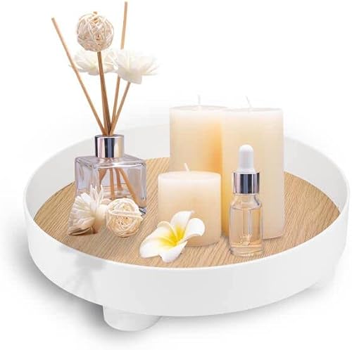 Lioong Modern Decorative Trays Round White Storage Tray Organizer Storage Box Coffee Table Tray for Home Table Decor Gift for Women Mom Girls
