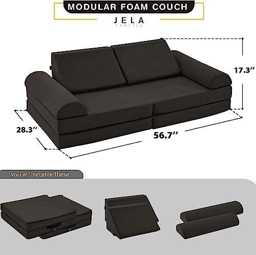 Jela Kids Couch 8Pcs, Floor Sofa Modular Funiture For Kids Adults, Playhouse Play Set For Toddlers Babies, Modular Foam Play Couch Indoor Outdoor (57"X28"X18", Charcoal) #TOP2