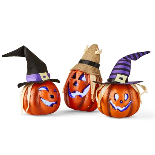 prextex halloween decorations - 3pc set of outdoor pumpkin lights for porch - jack-o-lanterns decor