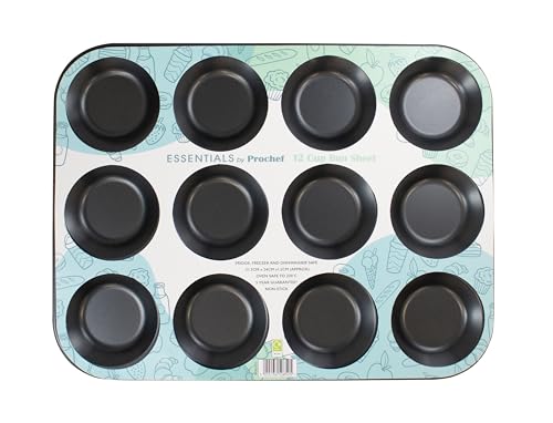 Everyday Baking KB1038 Non-Stick Premium Coated 12 Cup Bunsheet Tray - 31.5cmx24cmx1.2cm , Black