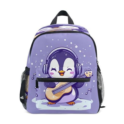 Sinestour Penguin Guitar Purple Toddler Backpack Kindergarten PreSchool for Boys Girls Toddler Schoolbag