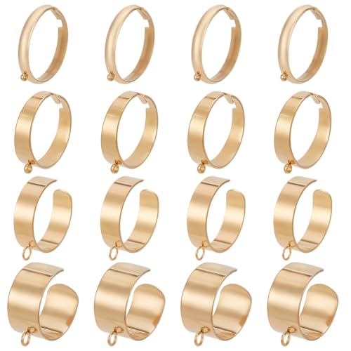 SUNNYCLUE 1 boîte de 16 bagues en Acier Inoxydable Plates et Réglables en Or Anneaux Ouverts et Réglables en Vrac Dorés de Style Français Bagues à Breloques Adaptées à la Fabrication de Bijoux Fournit