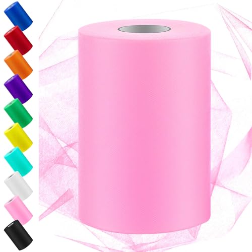 Swpeet 6 pouces x 100 yards Rose tulle tissu rouleau, bobine de tissu ruban de Tulle, maille polyester bobine, idéal pour bricolage fait à la main fête...