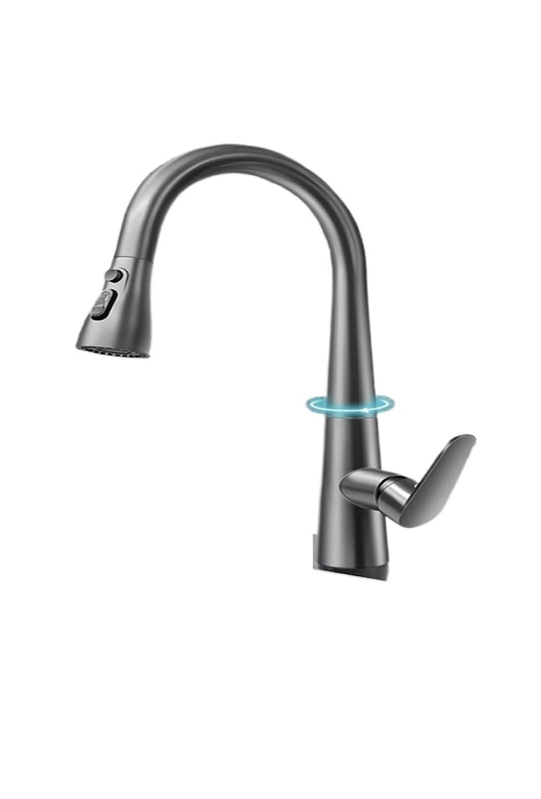 JNTFNE Kitchen Tap, Matte White Pull Out Faucet, 360 Rotation Brass Stream Sprayer Head Hot Cold Washing Sink Mixer Tap Deck Mounted Crane(Gun Grey)