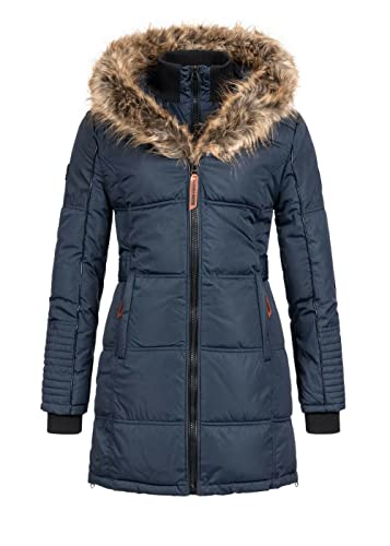 Geographical Norway Belissima - Chaqueta de invierno para mujer con capucha de piel XL azul marino XL