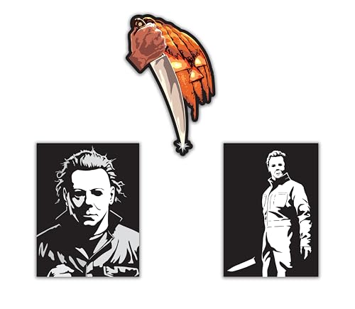 Image of Elektroplate Michael Myers Slasher Mugshot Dynamic Car Decal Set of 3 | Officially Licensed Halloween, Weatherproof Automotive Grade Horror Movie Vinyl Sticker for Water Bottle, Laptop & More