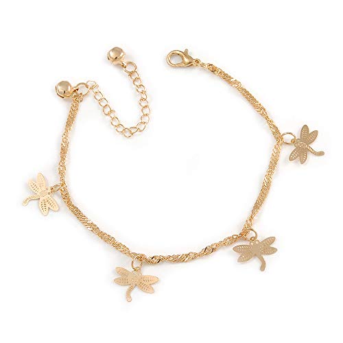 Tobillera de playa con libélulas en metal dorado, el regalo ideal para niñas y mujeres