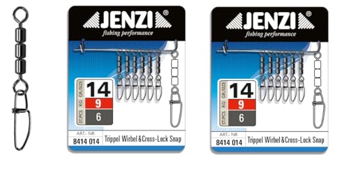 Set 2 Packungen (8-12 STÜCK) Jenzi High-Speed Wirbel Fastlock-Karabiner von Jenzi, Black Nickel, 9, 12, 18, 25 Kg+gratis Petri Heil! Aufkleber (Größe 14, 9kg)