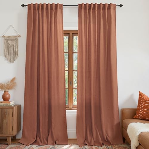 KOUFALL Paneles de Cortina de Lino óxido para Sala de Estar, 244.8 cm de Largo, Color ladrillo, Terracota, Bolsillo para cortinero, Cortinas semitransparentes Bohemias para Ventana, Puerta de Patio