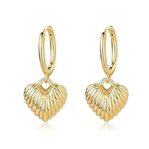 Sylph 18K Gold Plated Heart Earrings for Women, Valentines Day Huggie Earring Drop, Small Love Heart-Shaped Jewelry