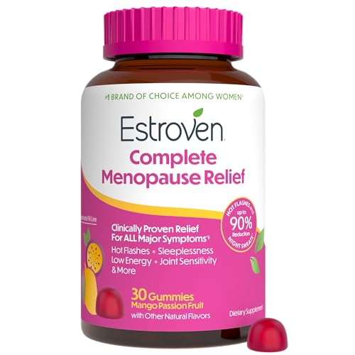 Estroven Complete Menopause Relief Gummies for Women Mango Passionfruit Flavor 30 Count Hormone Free and Drug Free Daily Supplement for Hot Flashes and Night Sweats