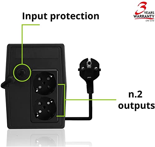 Tecnoware USV ERA PLUS 750 Unterbrechungsfreie Stromversorgung - 2 Schuko-Ausgänge - Autonomie bis zu 10 min mit 1 PC oder 40 min mit Modem Router - Leistung 750 VA