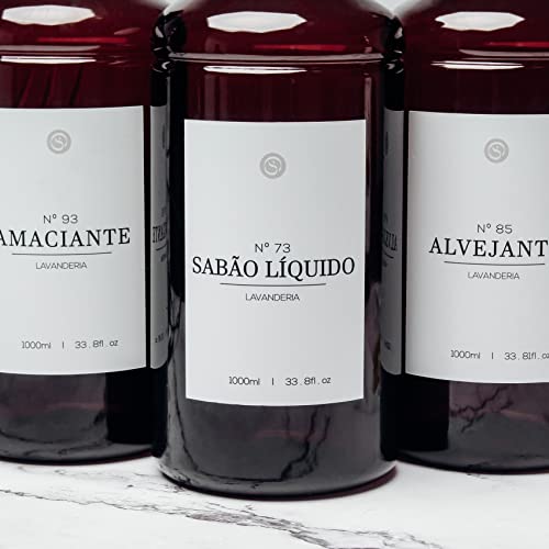 Frascos Âmbar Dispenser Lavanderia 1 Litro Sabão Líquido Amaciante Alvejante Organização Minimalista