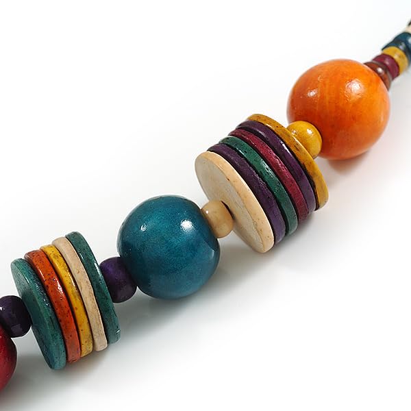 Collier perles en bois multicolore léger et hypoallergénique sans gemme 61 cm
