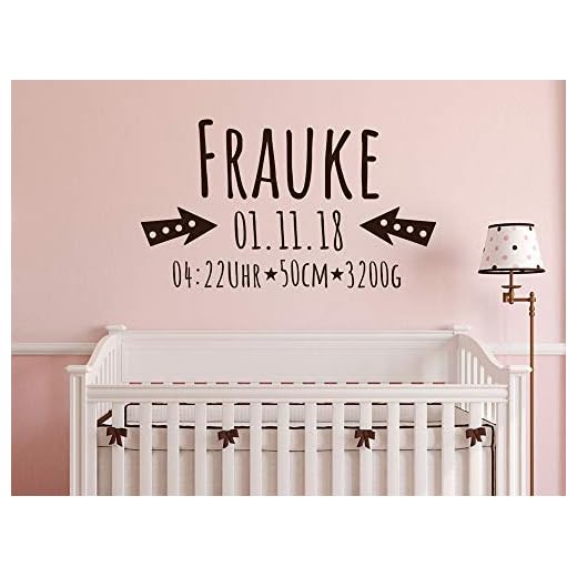 GRAZDesign väggtatuering barnkammare flicka födelsemånad – tatuering namn barn med födelsedatum – baby väggtatuering vikt – väggtatuering pil/52 x 30 cm/062 ljusgrön