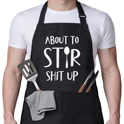Leebbsin Funny Aprons for Women Men, About to Stir Sh*t Up Novelty Gifts