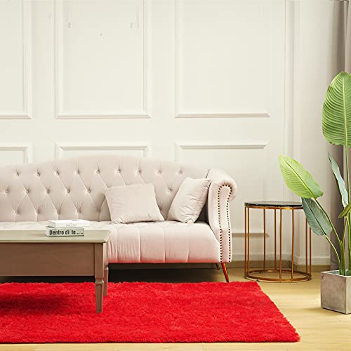 Amearea Shag Fluffy Area Rug For Bedroom Girls Living Room, Extra Soft And Fuzzy Shaggy Rugs, Non Slip, Solid Color Carpet Mat For Boys Nursery Home, Red 6X9 Feet #TOP5