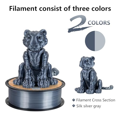 Image of Kingroon PLA Filament, Multicolor Silk PLA Filament, Dual Color 3D Printer Filament, 1.75 mm, Dimensional Accuracy + /- 0.03 mm, 1kg Spool(2.2lbs), Silver Grey