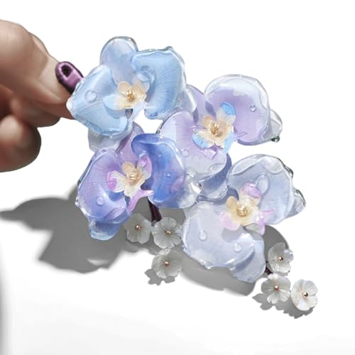 Dream Orchid Garden Hair Clip, Blue, Acrylic Flower Hair Decorations,