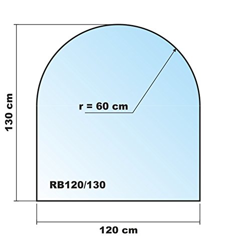 Funkenschutzplatte Rundbogen 120x130cm Schwarz Glasplatte mit Dichtung