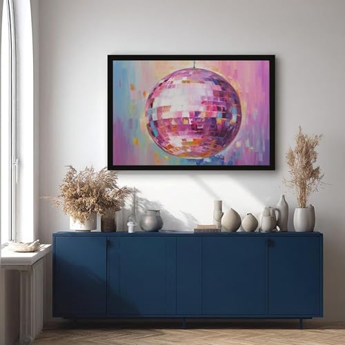 Toile rétro boule disco rose pour réveiller un mur blanc de chambre - 4