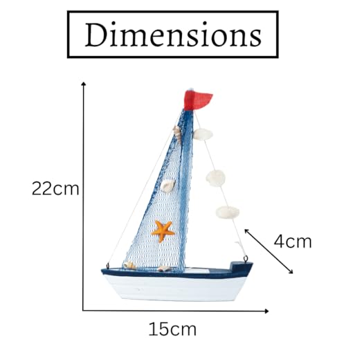 Image of Wooden Decorative Sailboat Nautical Model Showpiece - 15x4x22 cm | Miniature Sailing Boat Showpiece for Home Decor, Living Room, Office & Table Desk Decoration | Dark Blue Border-Starfish