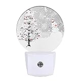 EKOBLA Snowman Night Light Snowflakes Red Birds on Tree Romantic Snow Scene Night Lights Plug into W