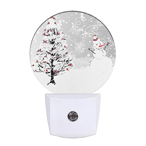 Ekobla Snowman Night Light Snowflakes Red Birds On Tree Romantic Snow Scene Night Lights Plug Into Wall For Boys Girls Men Women Dusk To Dawn Sensor Nightlight Home Wall Decor Round Lamp #TOP10