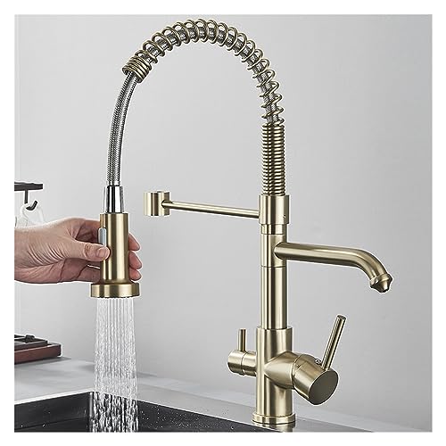 Robinet de filtration cuisine double commande or brossé premium