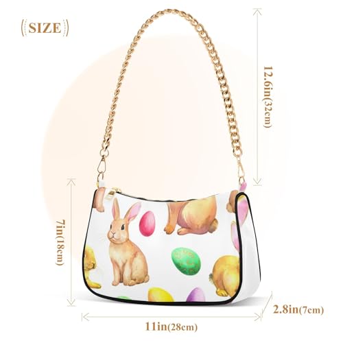 Rabbits Easter Eggs White Aesthetic Shoulder Bag for Women Retro Formal Purse Hobo Animals Clutch Handbag Zipper Closure3