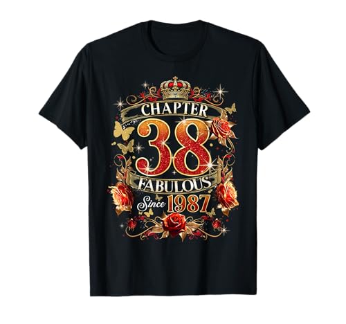 Womens Chapter 38 Fabulous EST 1987 Red Roses 38th Birthday Camiseta