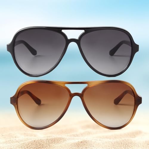 ADE WU 2 Packs Retro Oversized Aviator Sunglasses Womens Mens Black Tortoise Shell Plastic Double Bridge Aviators4