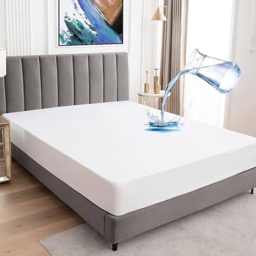 BeyBee 100% Waterproof Interlock Mattress Protector | Breathable, Hypoallergenic, Washable & 2X Absorbency | Soft & Slim Easy Elastic Fitted Bed Protector (Size-75 * 72, Ivory)