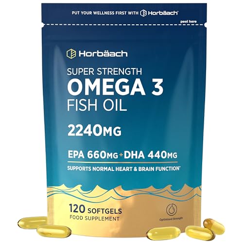 Omega 3 Capsules High Strength 2240mg | with 660mg of EPA and 440mg of DHA | Wild-Caught Cold Water Fish | Natural Source of Omega 3 Fish Oil | 120 Softgels | By Horbaach